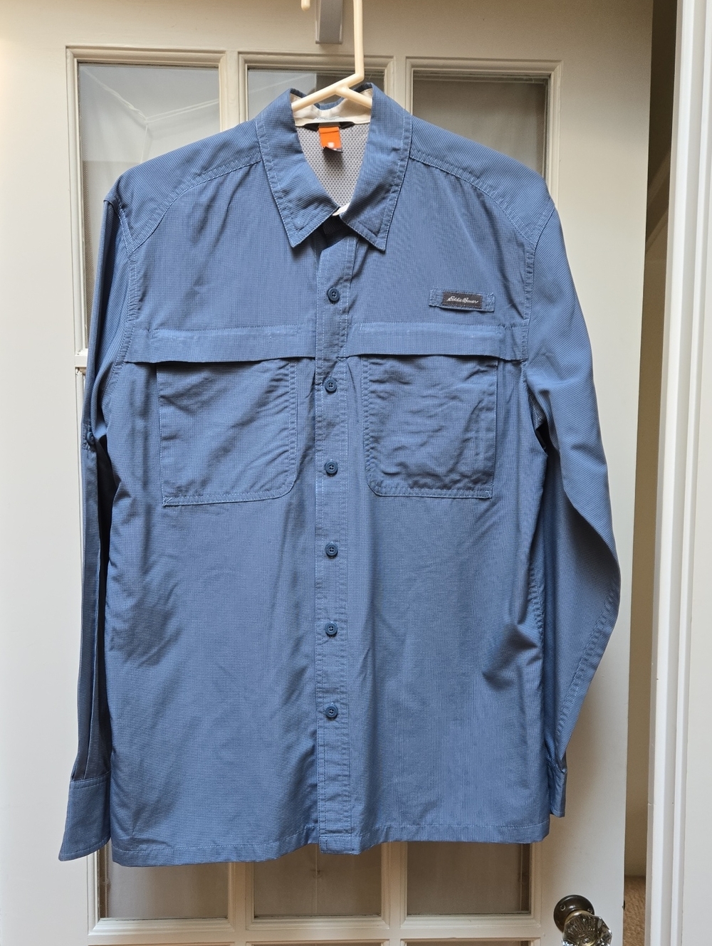 Eddie Bauer Mens Blue Long-Sleeve Button-Down "Guide" Sport Shirt-Fishing Hiking
